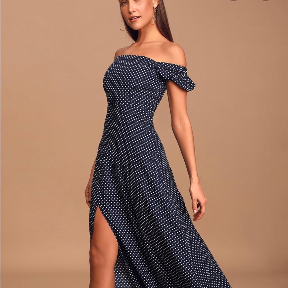 Lulu's Navy Blue Polka Dot Dress